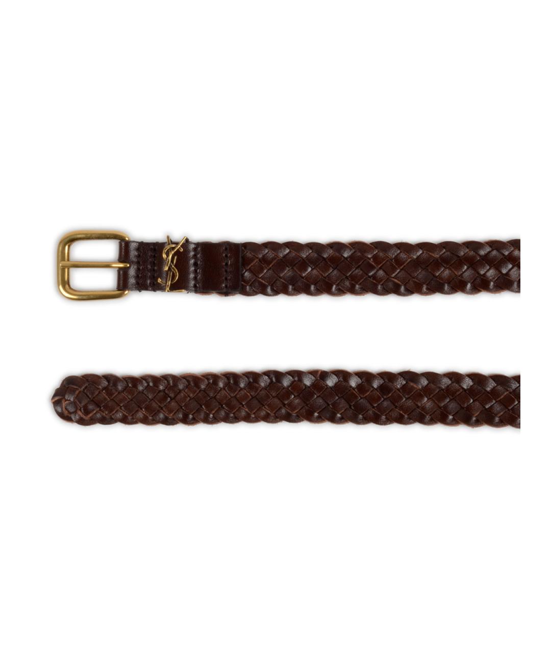 SAINT LAURENT Коричневый кожаный ремень, фото 2