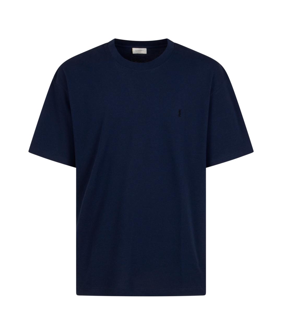 SAINT LAURENT Синяя хлопковая футболка, фото 1