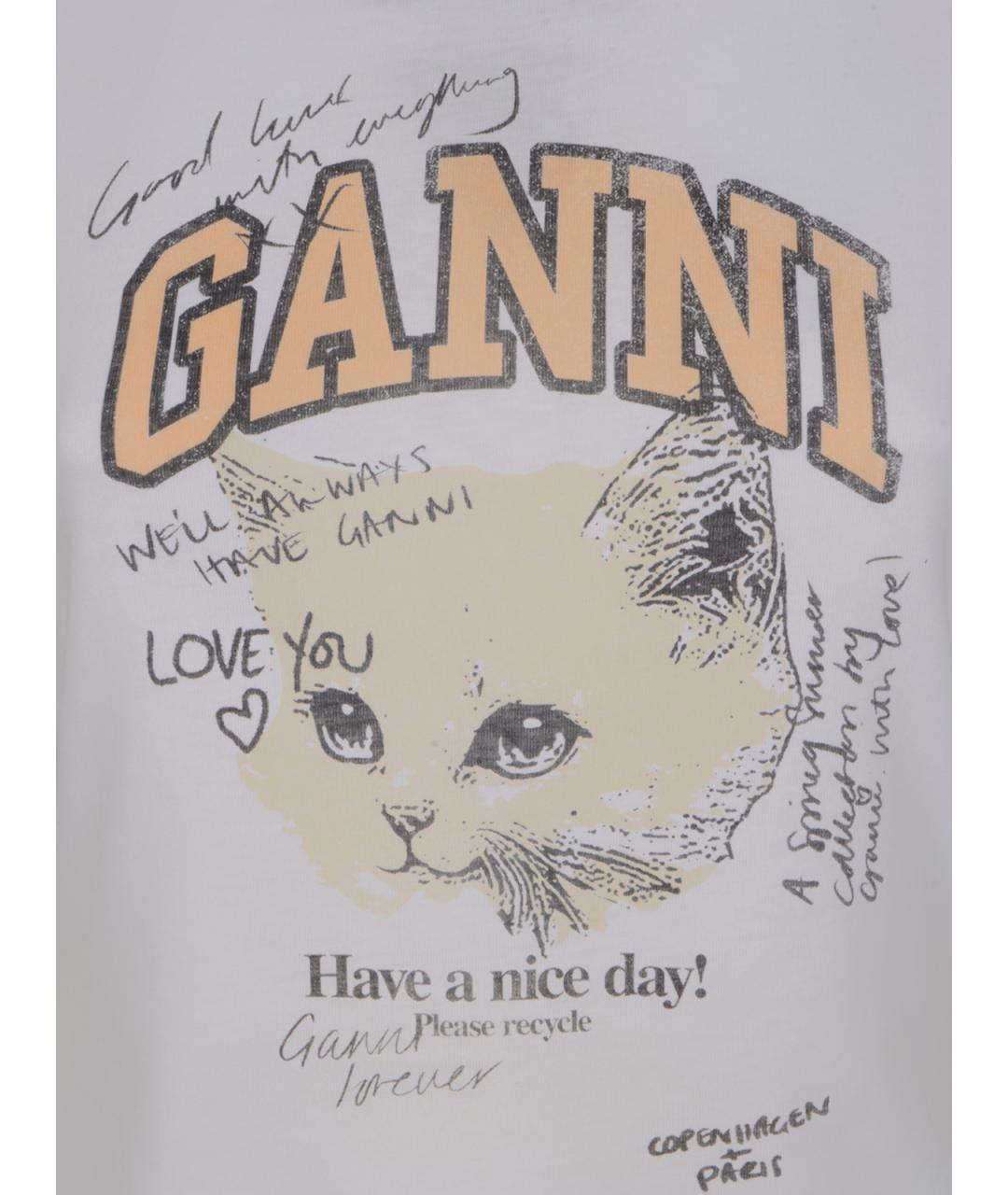 GANNI Белая хлопковая футболка, фото 3