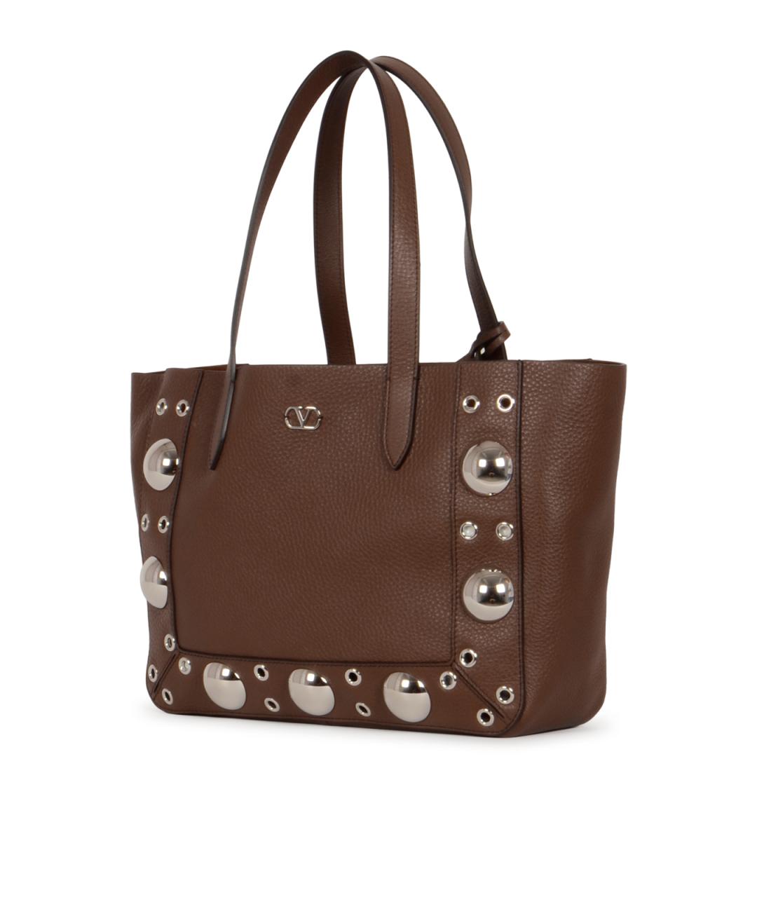 VALENTINO Коричневая кожаная сумка тоут, фото 2