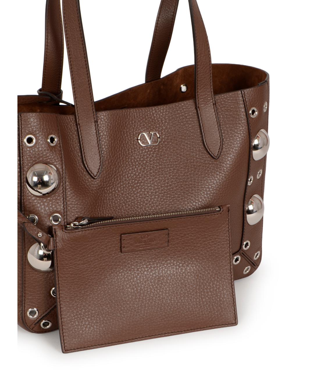 VALENTINO Коричневая кожаная сумка тоут, фото 4