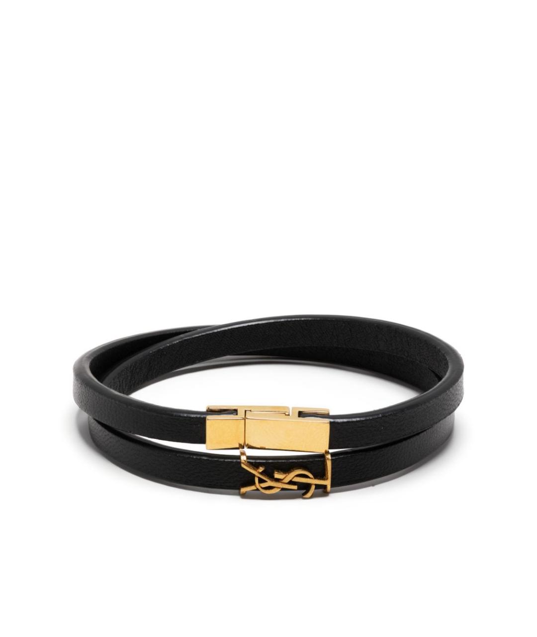 SAINT LAURENT Черный кожаный браслет, фото 1