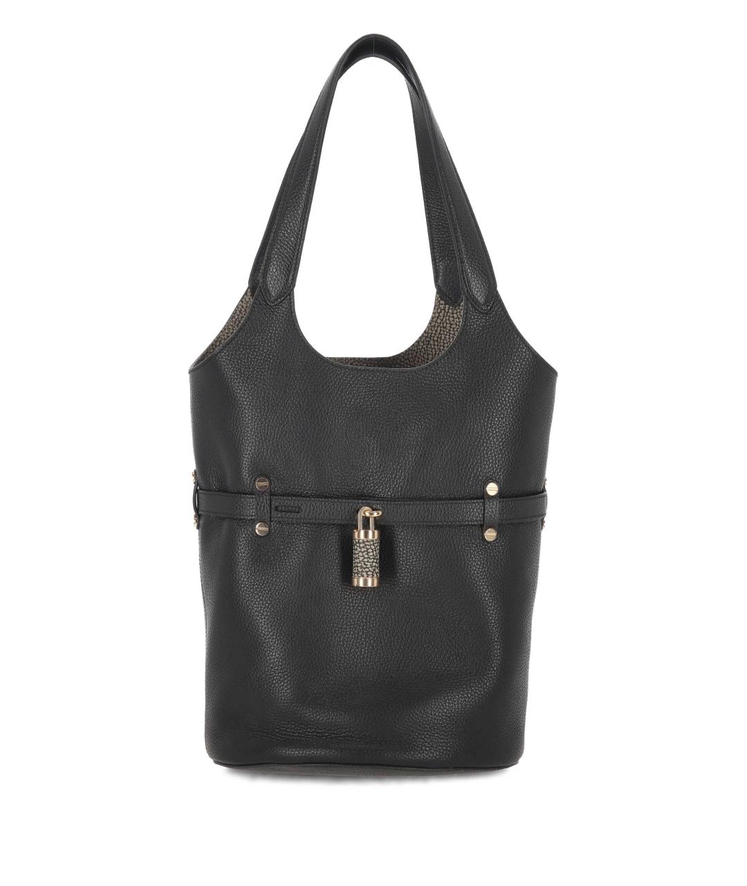 BORBONESE Черная кожаная сумка тоут, фото 1