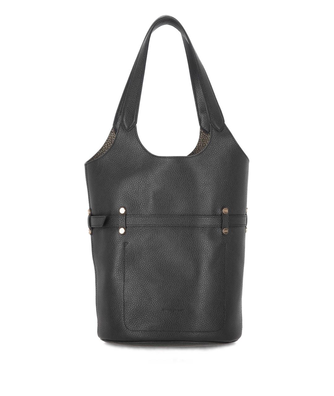 BORBONESE Черная кожаная сумка тоут, фото 3
