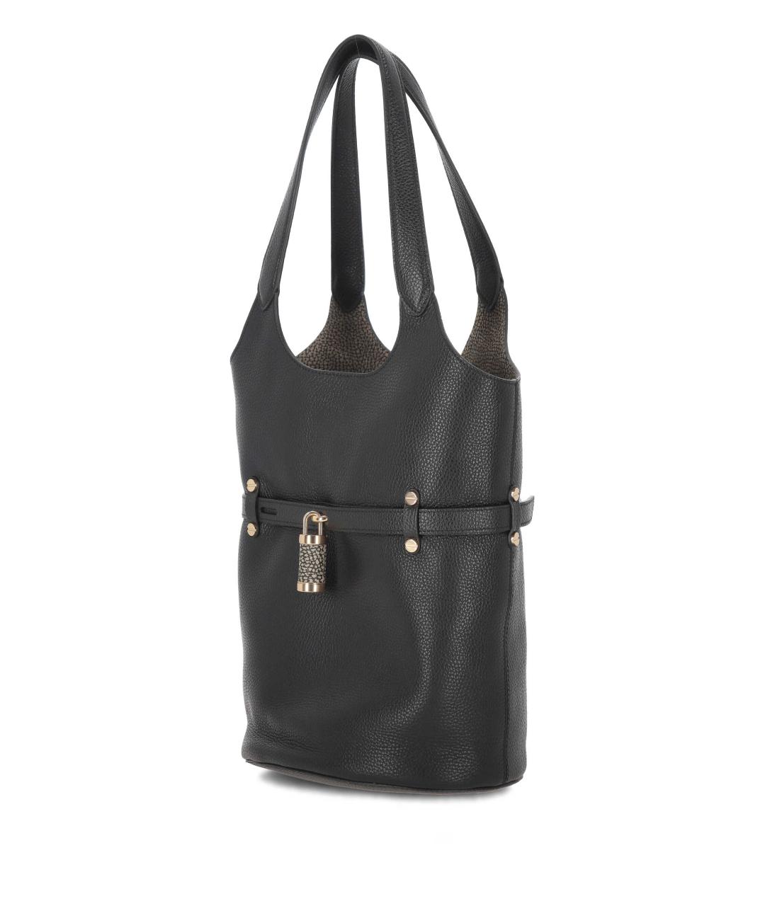 BORBONESE Черная кожаная сумка тоут, фото 2