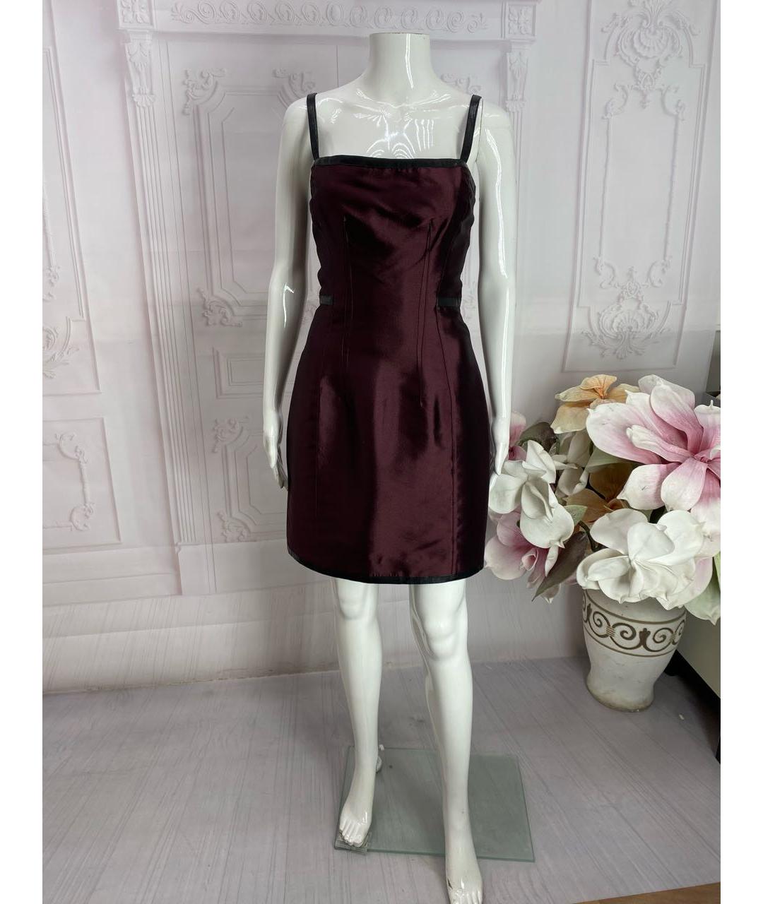 DOLCE&GABBANA Бордовое шелковое коктейльное платье, фото 5