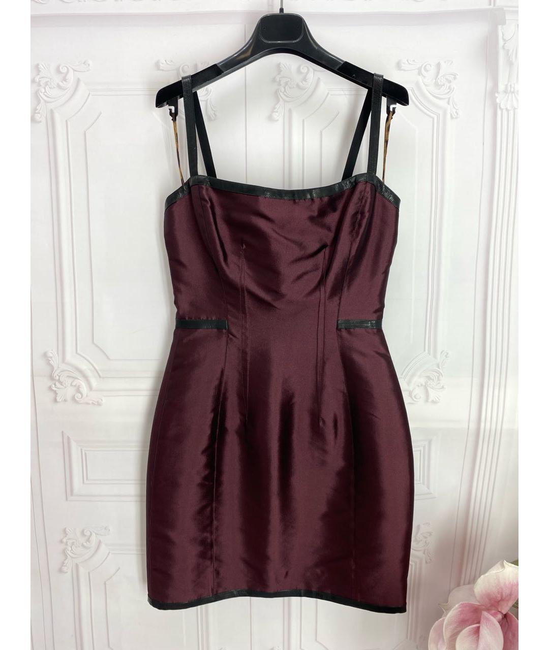 DOLCE&GABBANA Бордовое шелковое коктейльное платье, фото 7