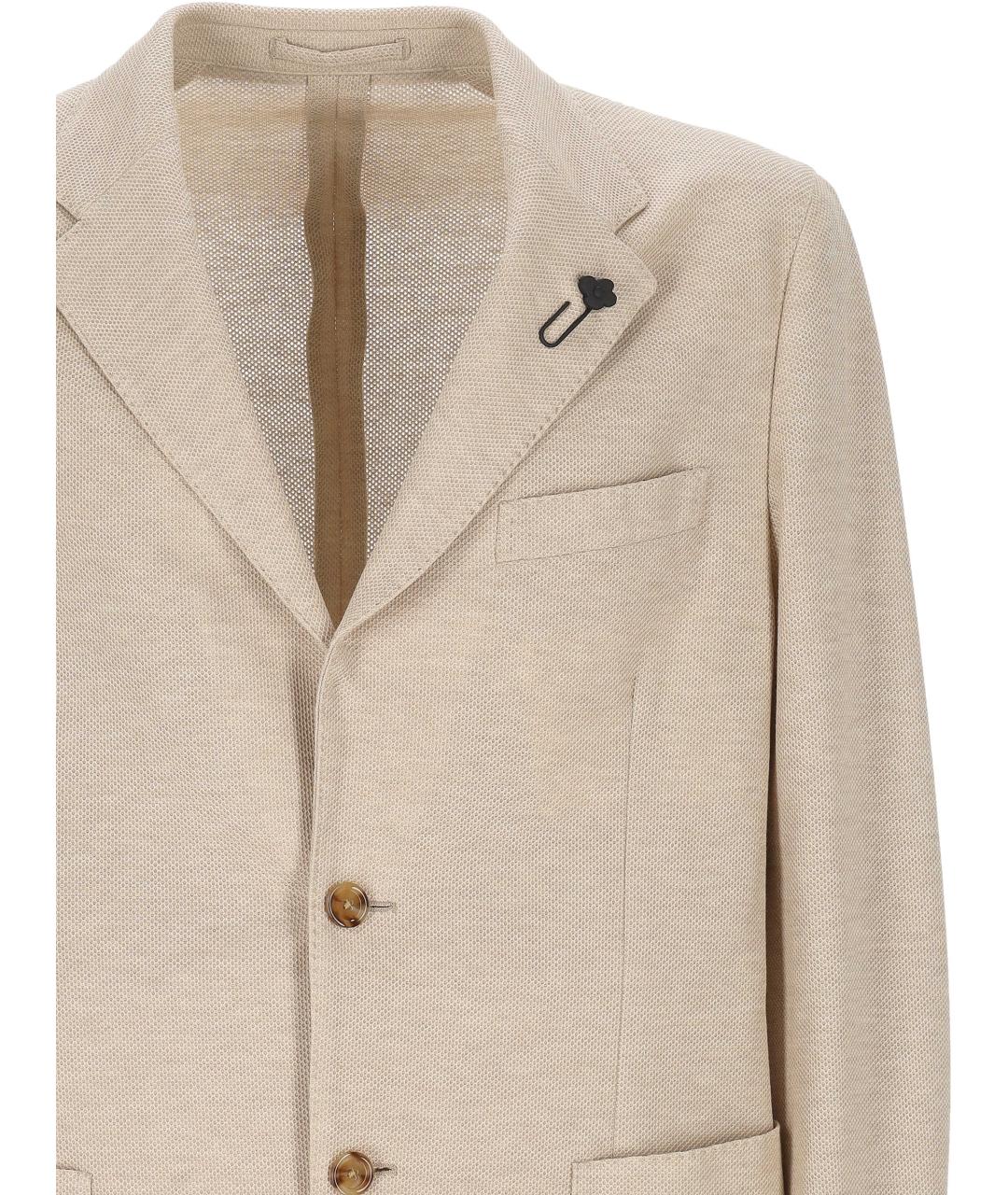 LARDINI Бежевый хлопковый пиджак, фото 2