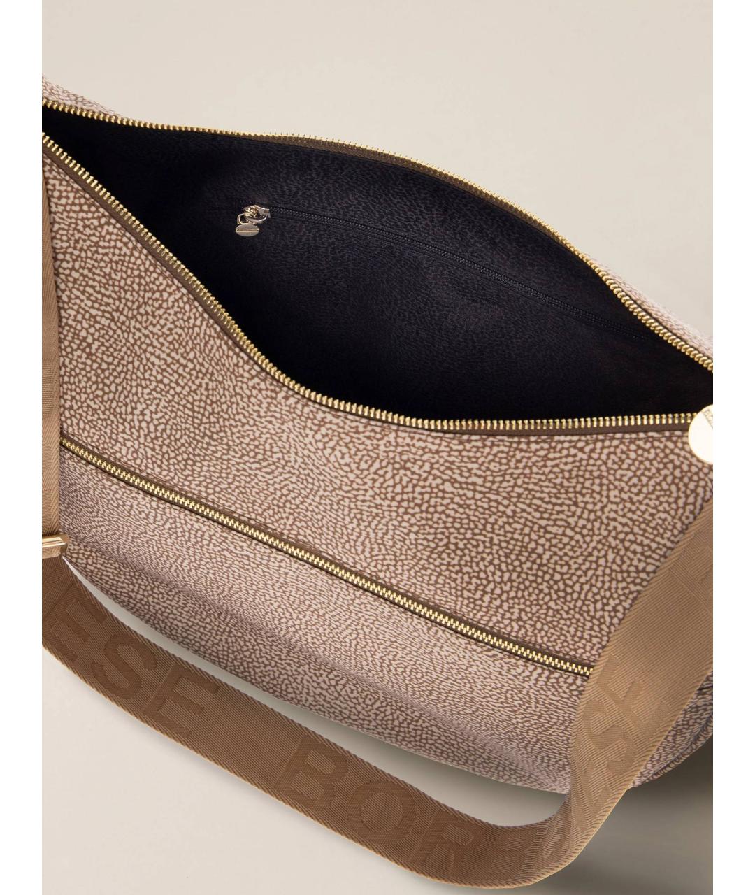 BORBONESE Бежевая синтетическая сумка через плечо, фото 2