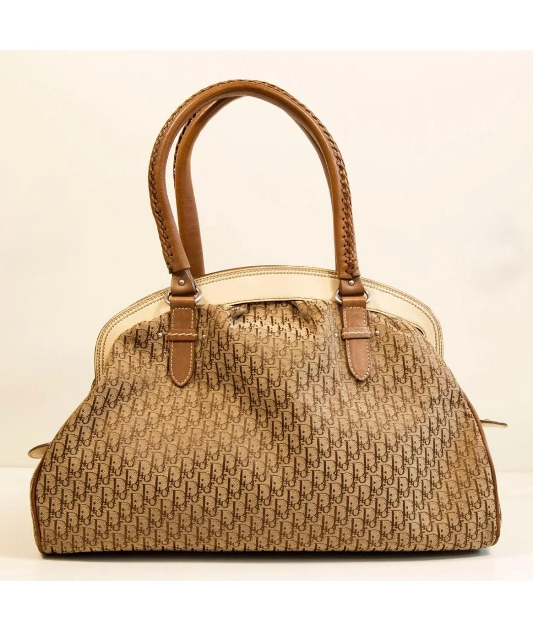CHRISTIAN DIOR Бежевая жаккардовая сумка с короткими ручками, фото 3