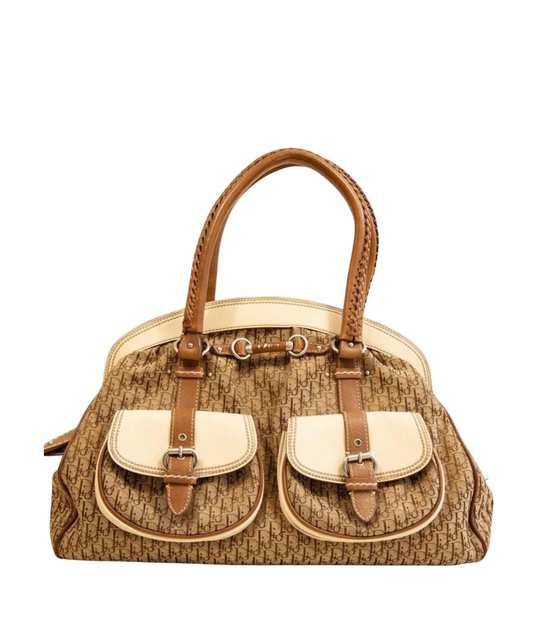 CHRISTIAN DIOR Бежевая жаккардовая сумка с короткими ручками, фото 1