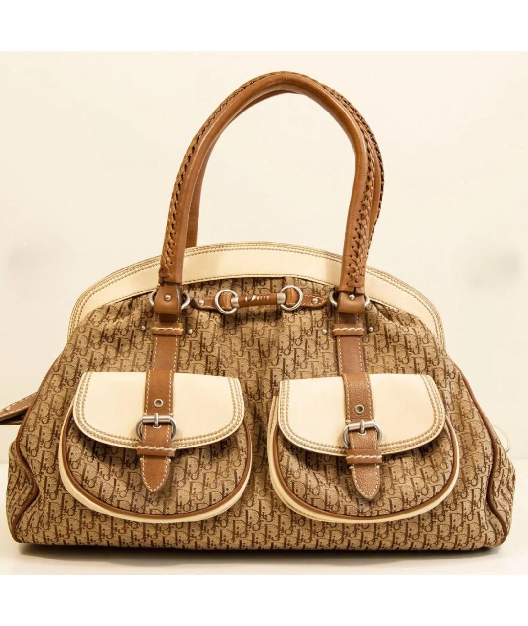 CHRISTIAN DIOR Бежевая жаккардовая сумка с короткими ручками, фото 5