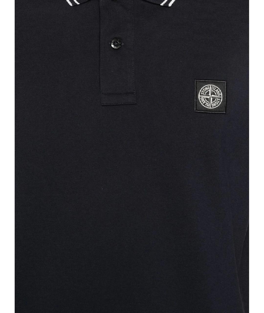 STONE ISLAND Темно-синее хлопковое поло с коротким рукавом, фото 2