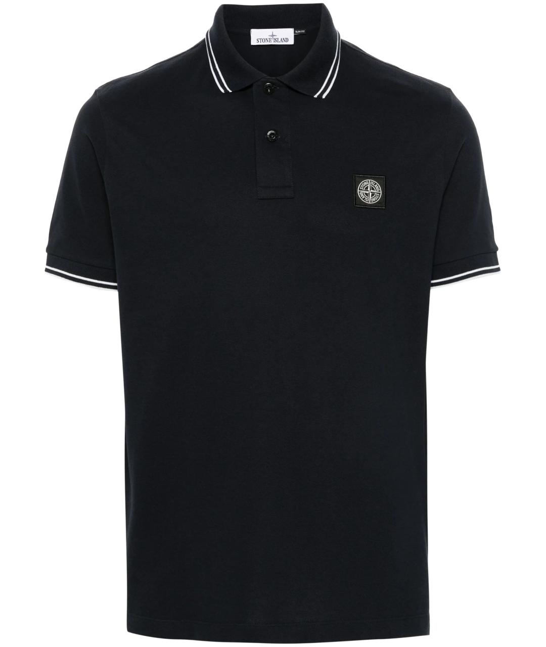 STONE ISLAND Темно-синее хлопковое поло с коротким рукавом, фото 1