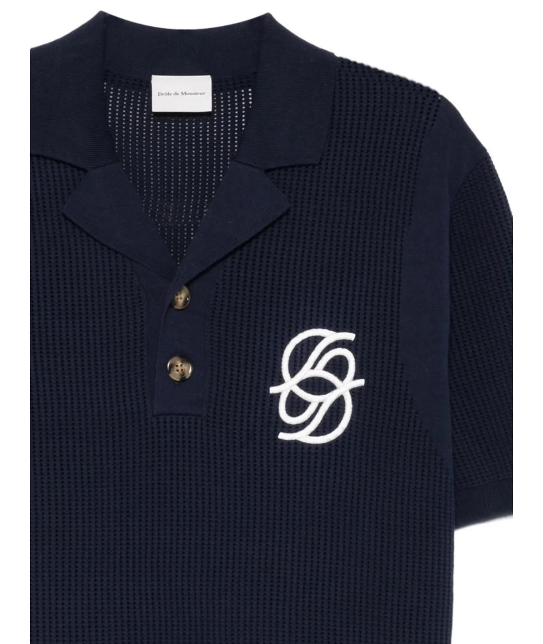 Drole de Monsieur Темно-синее хлопковое поло с коротким рукавом, фото 2