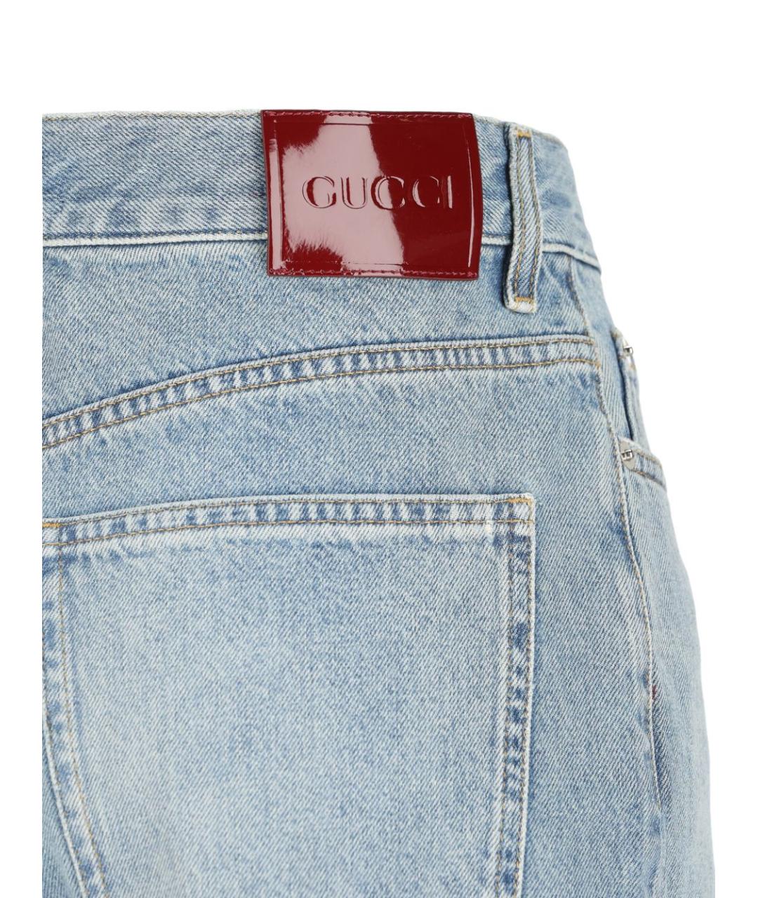 GUCCI Голубые хлопковые прямые джинсы, фото 4