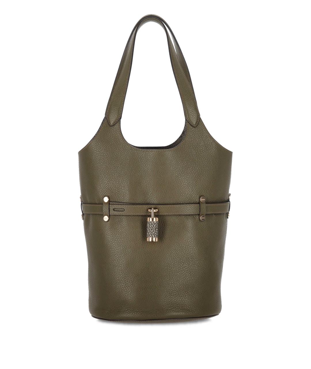 BORBONESE Хаки кожаная сумка тоут, фото 1