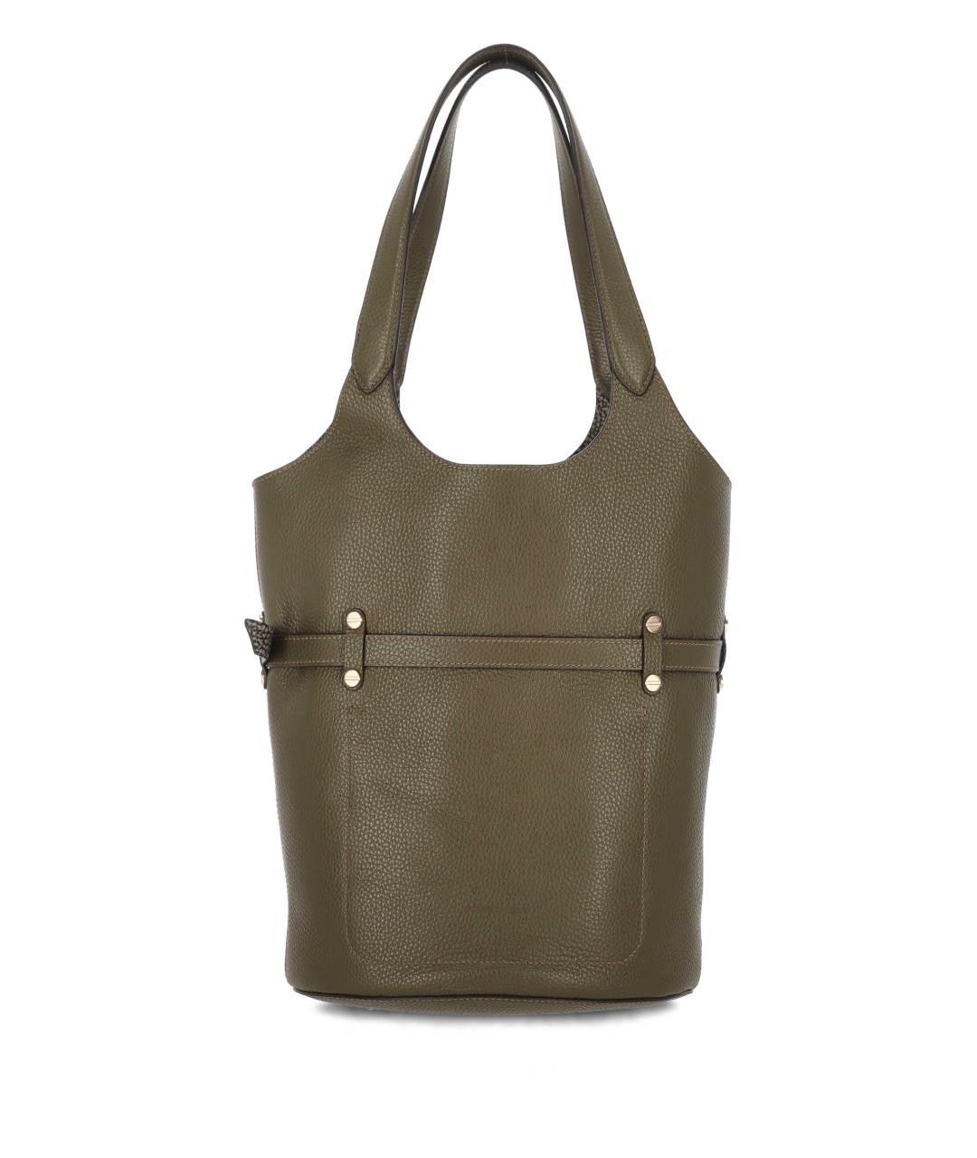 BORBONESE Хаки кожаная сумка тоут, фото 3