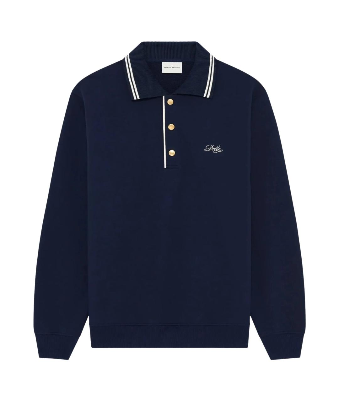 Drole de Monsieur Синее хлопковое поло с длинным рукавом, фото 1