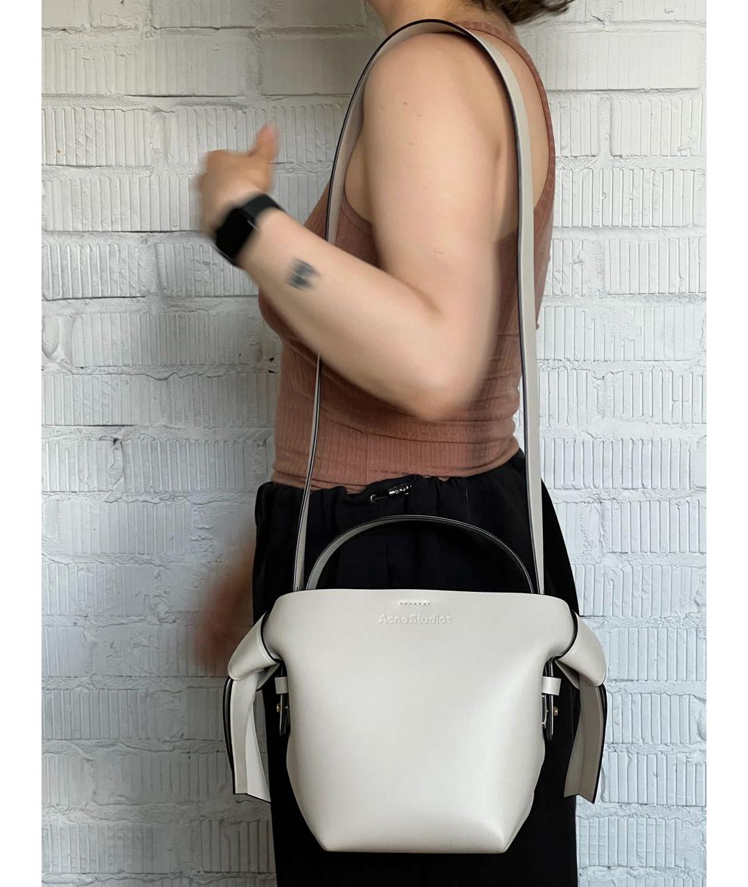ACNE STUDIOS Белая кожаная сумка с короткими ручками, фото 7