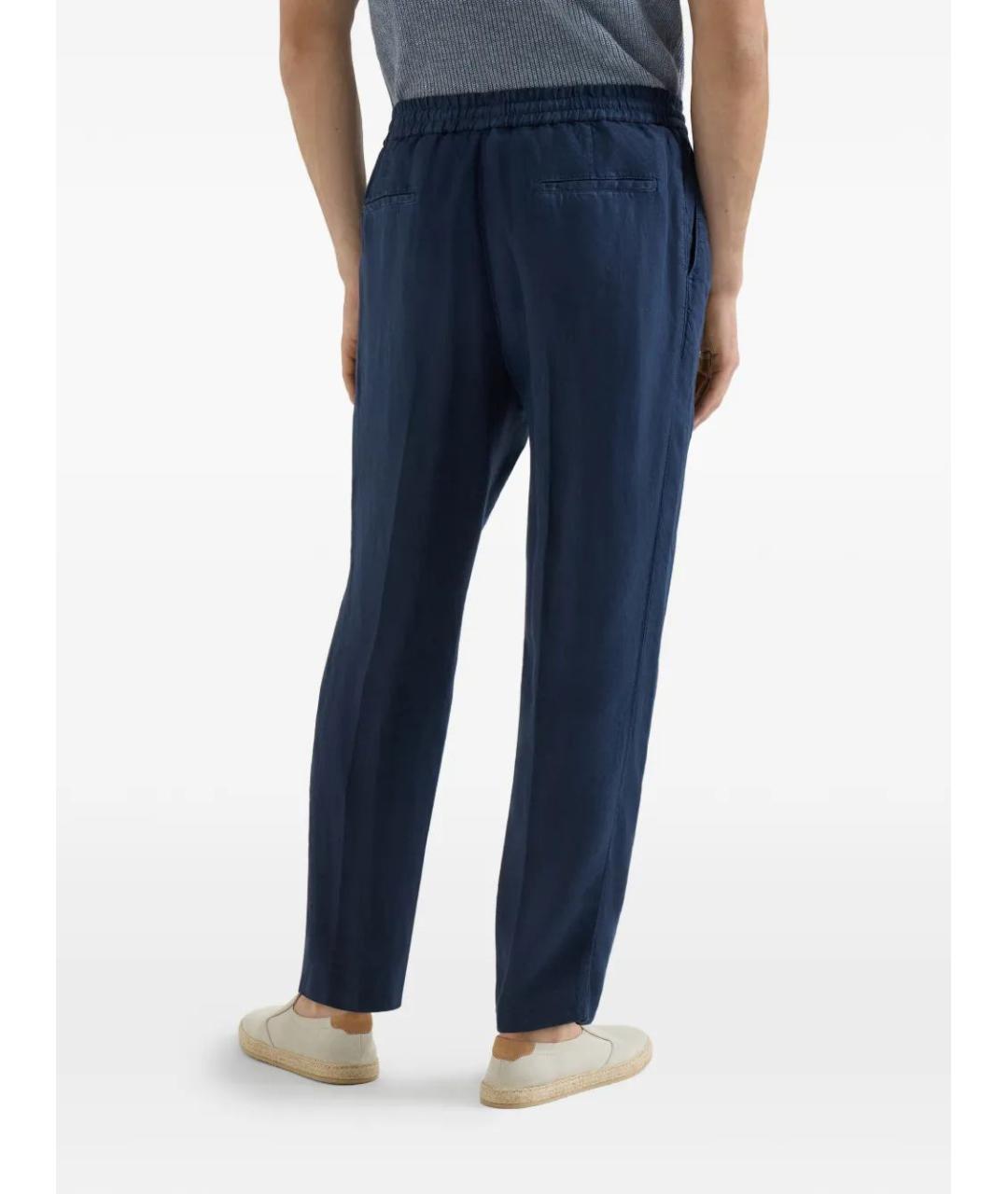 BRUNELLO CUCINELLI Синие льняные повседневные брюки, фото 5