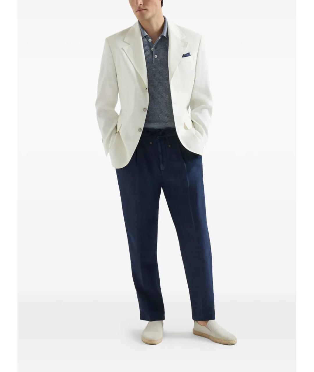 BRUNELLO CUCINELLI Синие льняные повседневные брюки, фото 2