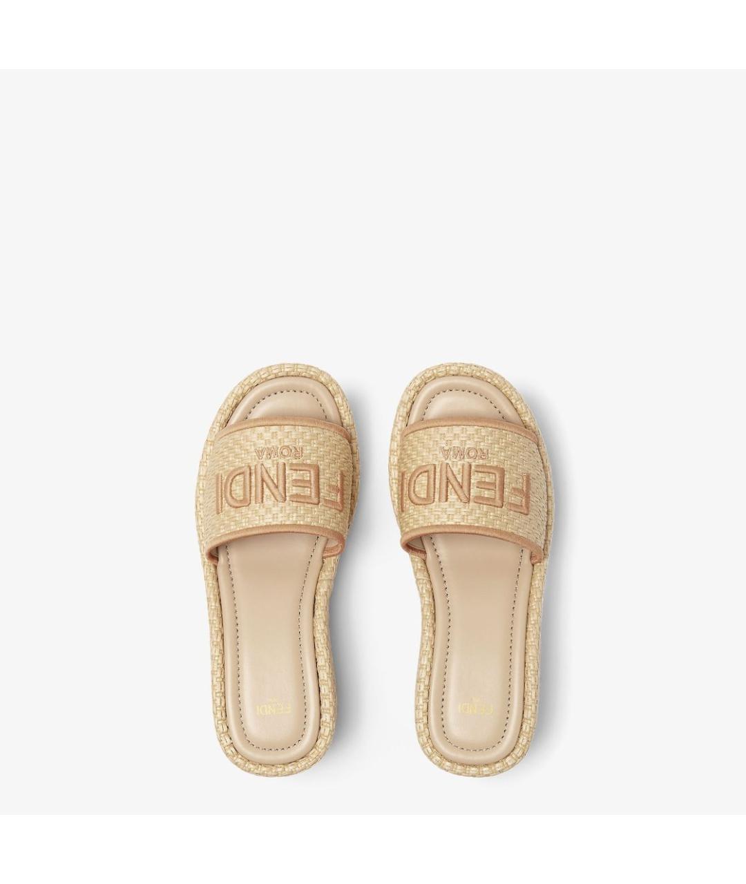 FENDI Бежевые текстильные шлепанцы, фото 4