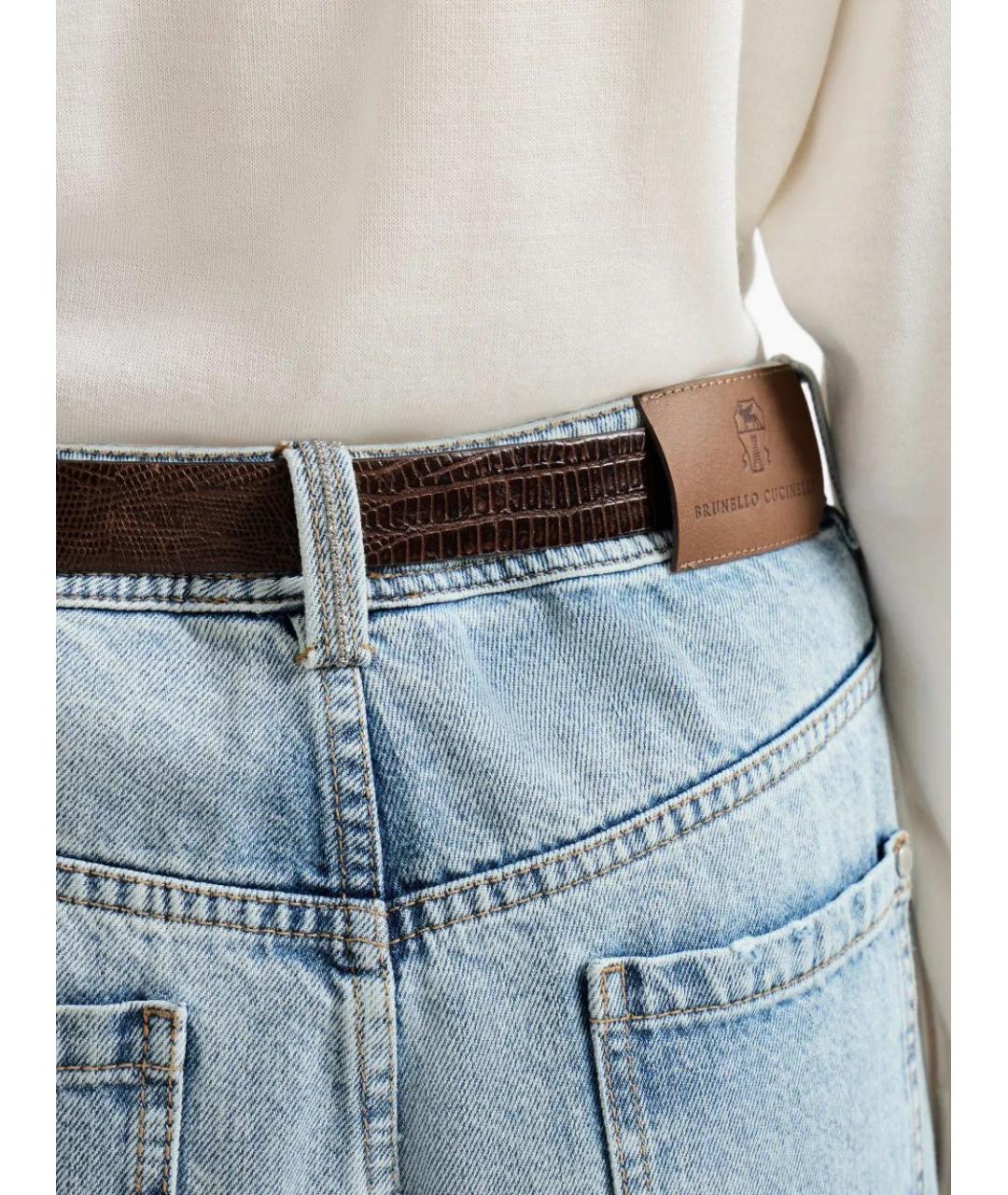 BRUNELLO CUCINELLI Голубые хлопковые прямые джинсы, фото 5
