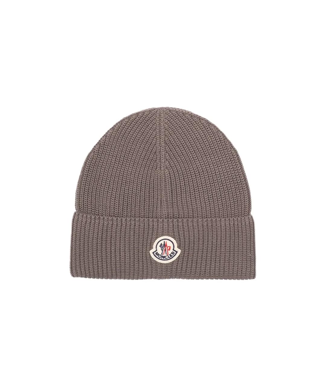 MONCLER Серая шерстяная шапка, фото 1
