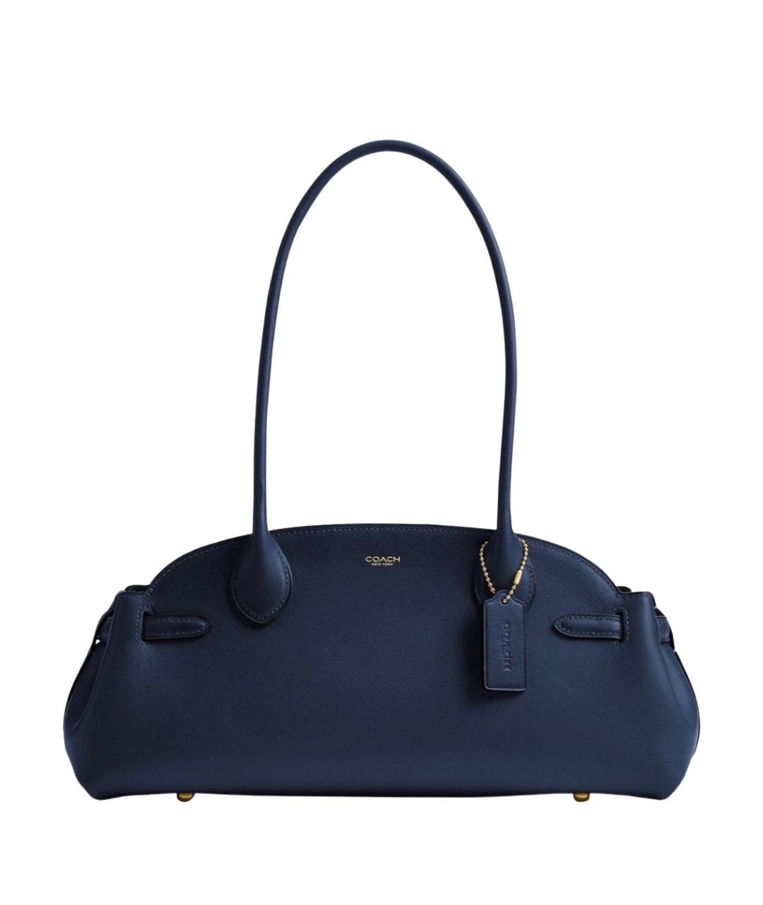 COACH Темно-синяя кожаная сумка с короткими ручками, фото 1