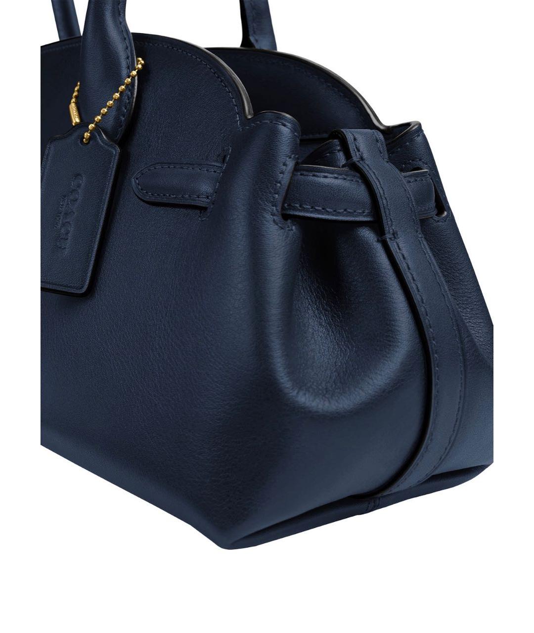 COACH Темно-синяя кожаная сумка с короткими ручками, фото 2