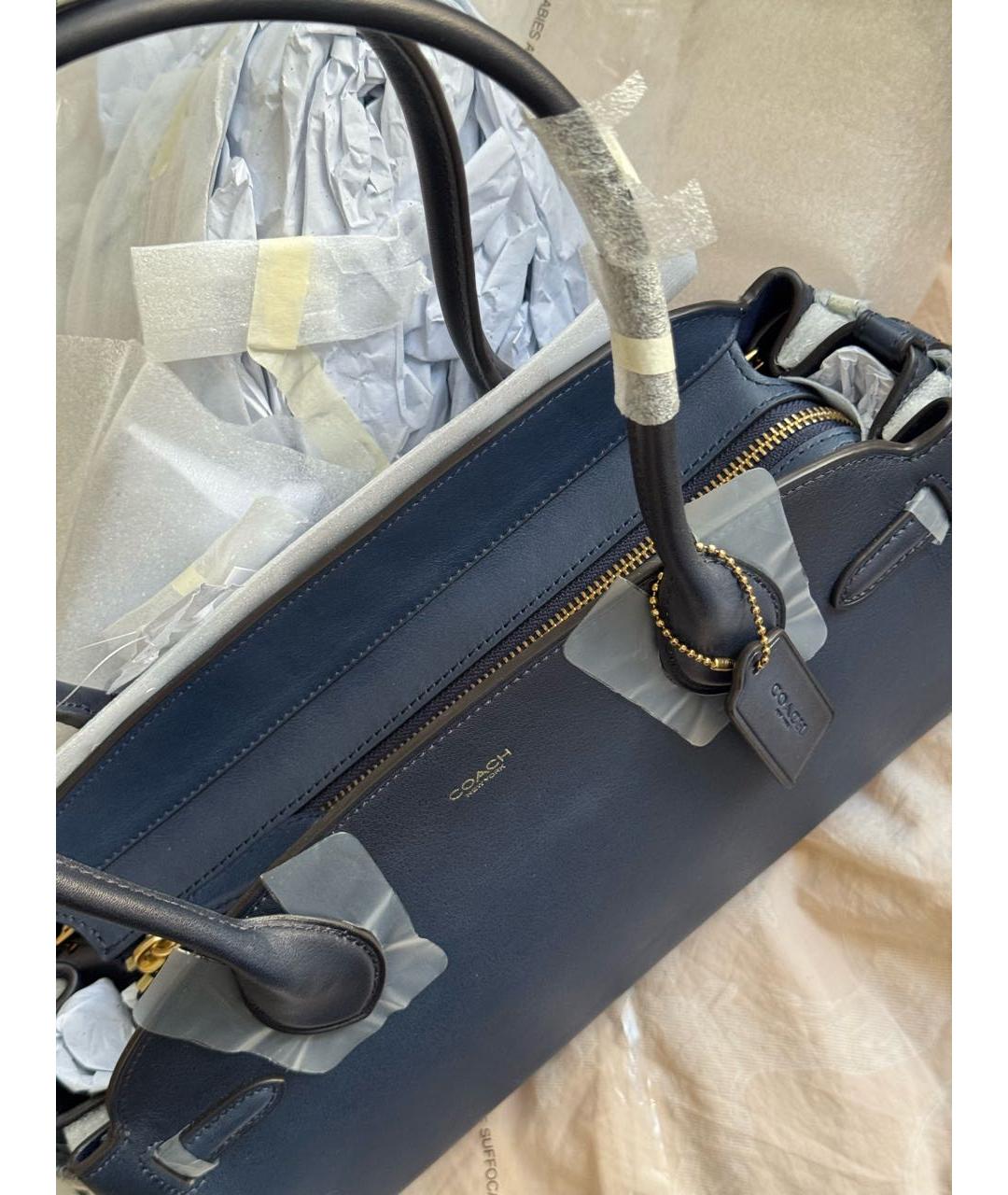 COACH Темно-синяя кожаная сумка с короткими ручками, фото 7