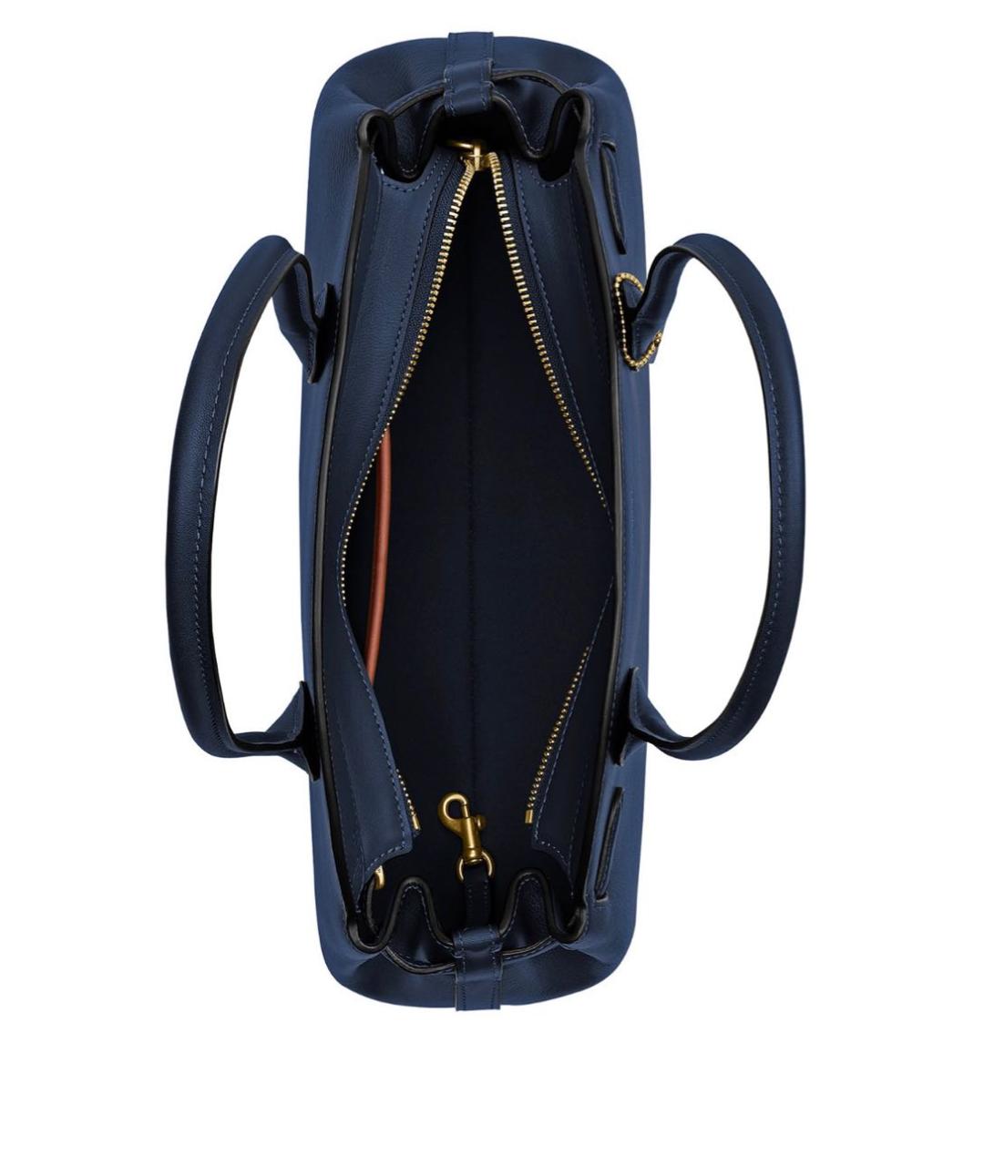 COACH Темно-синяя кожаная сумка с короткими ручками, фото 4