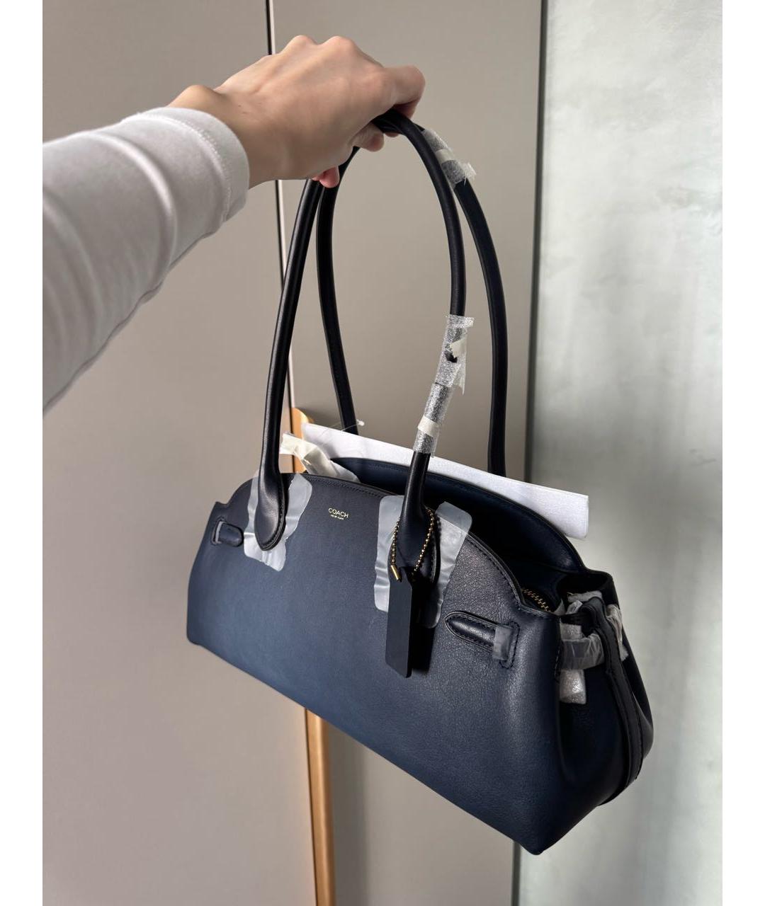 COACH Темно-синяя кожаная сумка с короткими ручками, фото 5