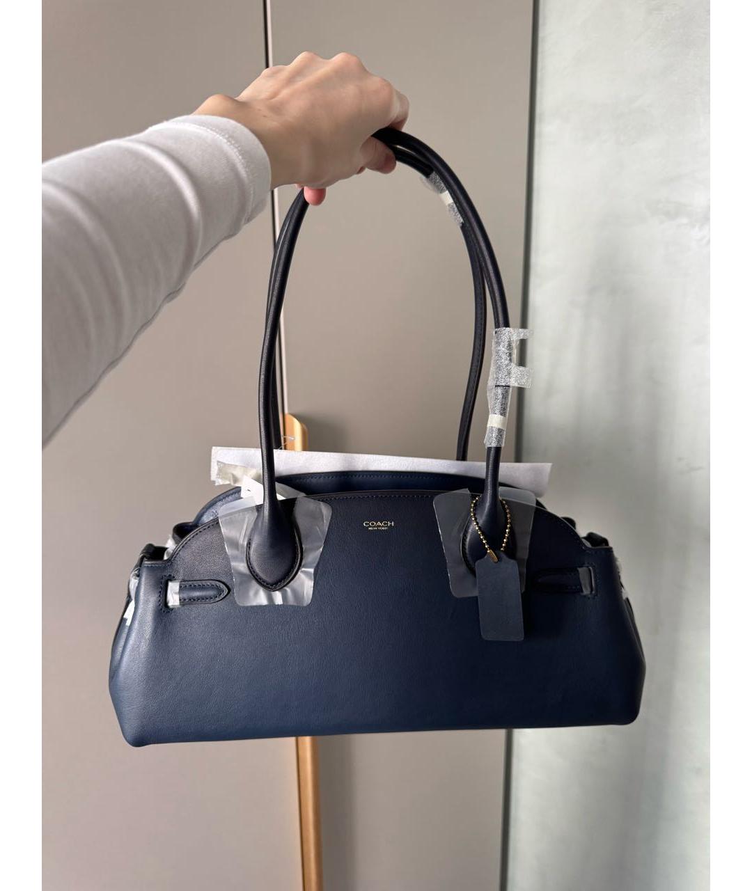 COACH Темно-синяя кожаная сумка с короткими ручками, фото 3