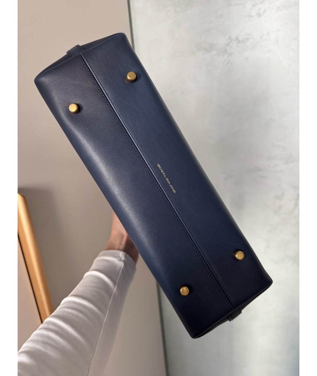 COACH Темно-синяя кожаная сумка с короткими ручками, фото 6