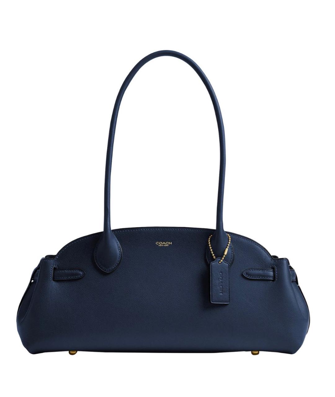 COACH Темно-синяя кожаная сумка с короткими ручками, фото 9