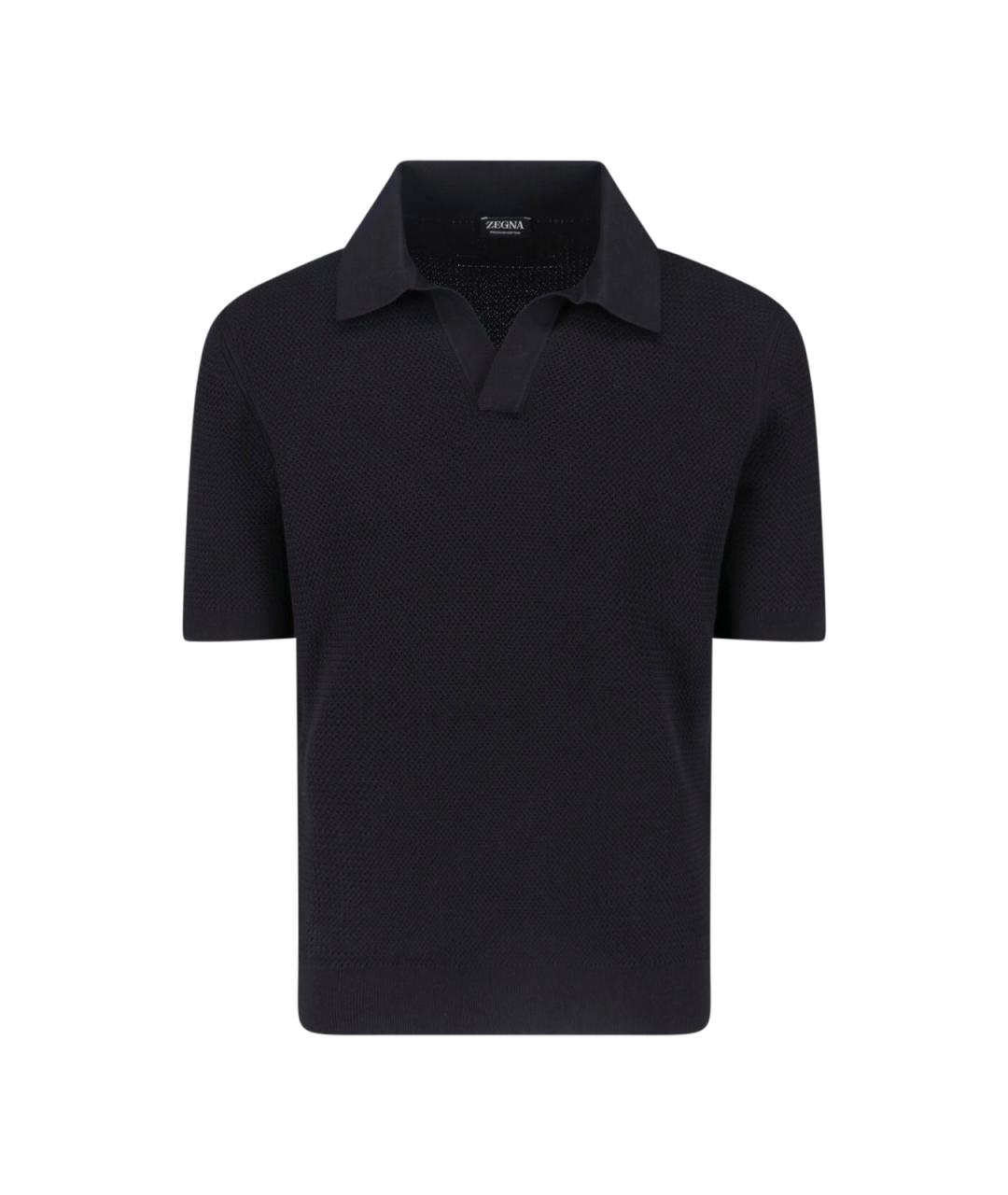 ZEGNA Черное хлопковое поло с коротким рукавом, фото 1