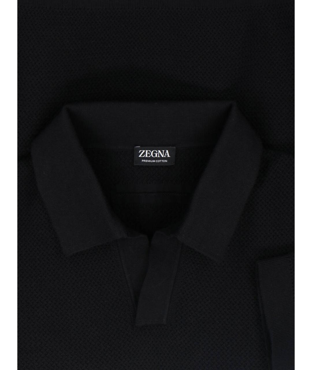 ZEGNA Черное хлопковое поло с коротким рукавом, фото 3