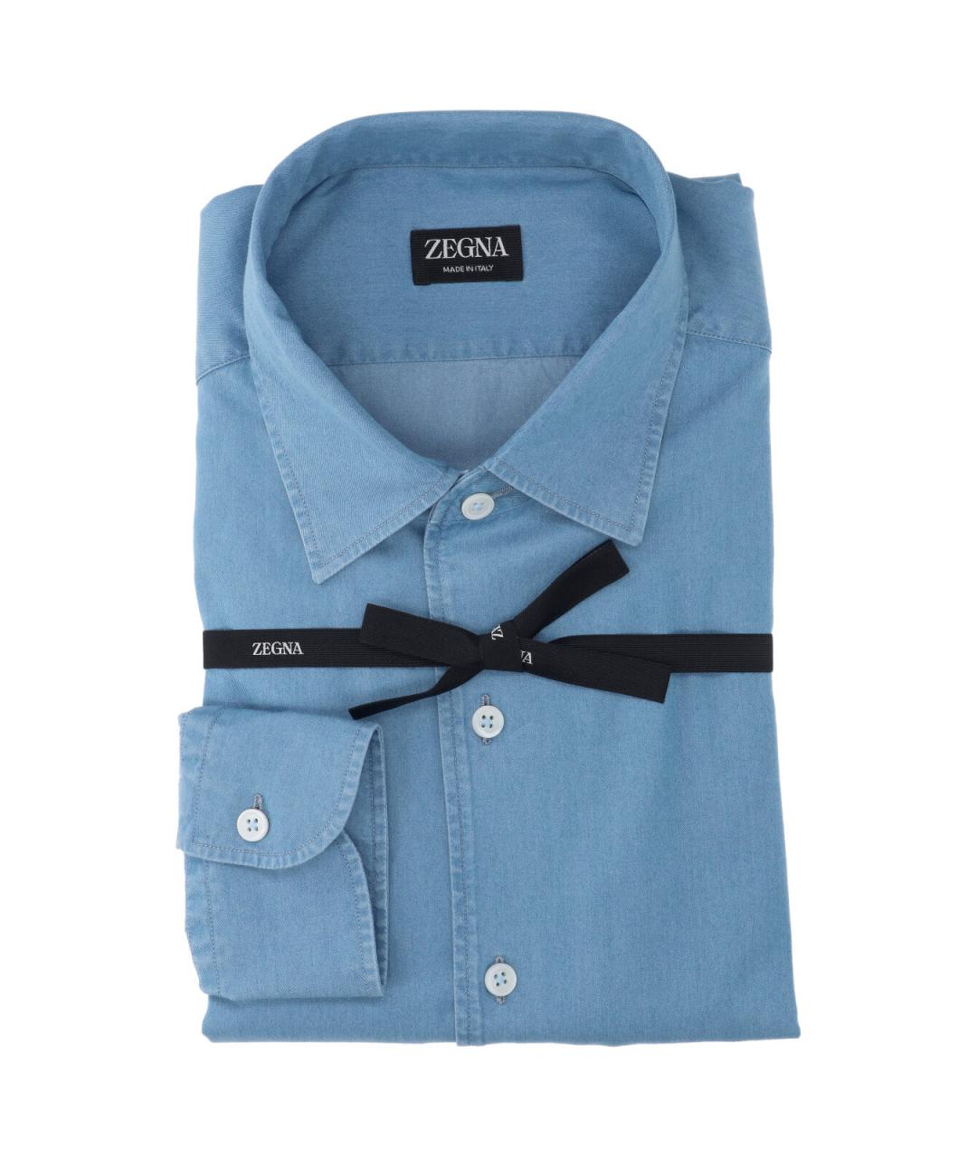 ZEGNA Синяя хлопковая кэжуал рубашка, фото 3