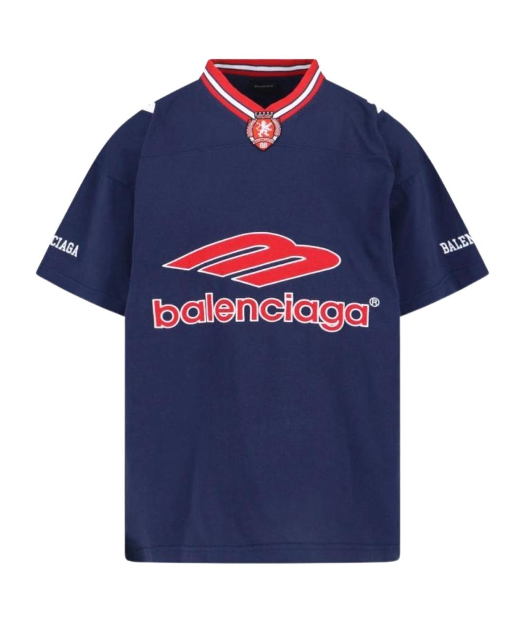 BALENCIAGA Синяя хлопковая футболка, фото 1