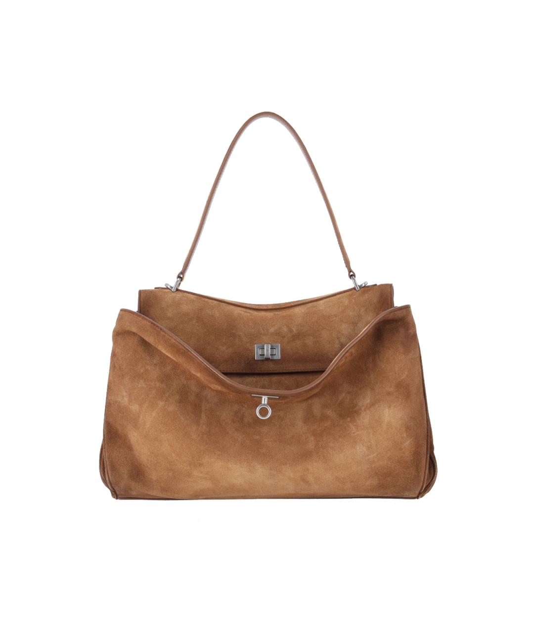 BALENCIAGA Коричневая замшевая сумка тоут, фото 1