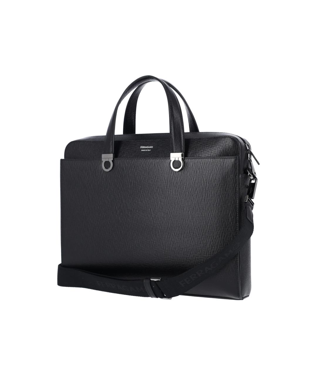 FERRAGAMO Черный кожаный портфель, фото 2