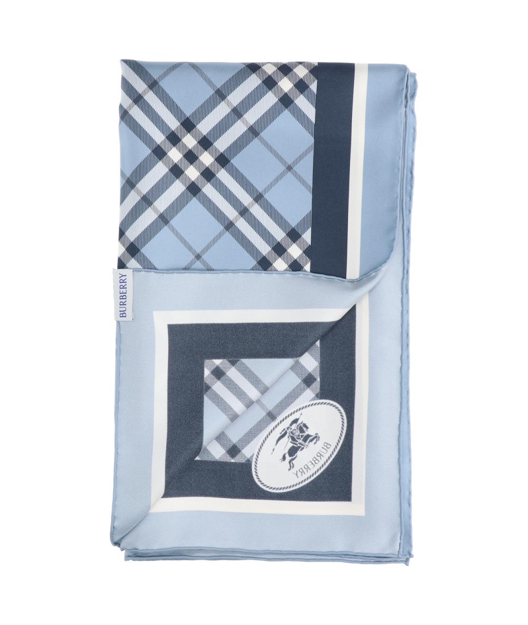 BURBERRY Синий шелковый шарф, фото 2