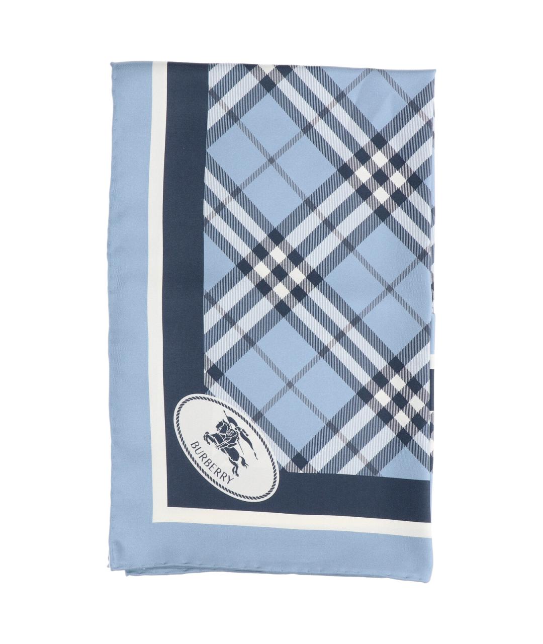 BURBERRY Синий шелковый шарф, фото 1