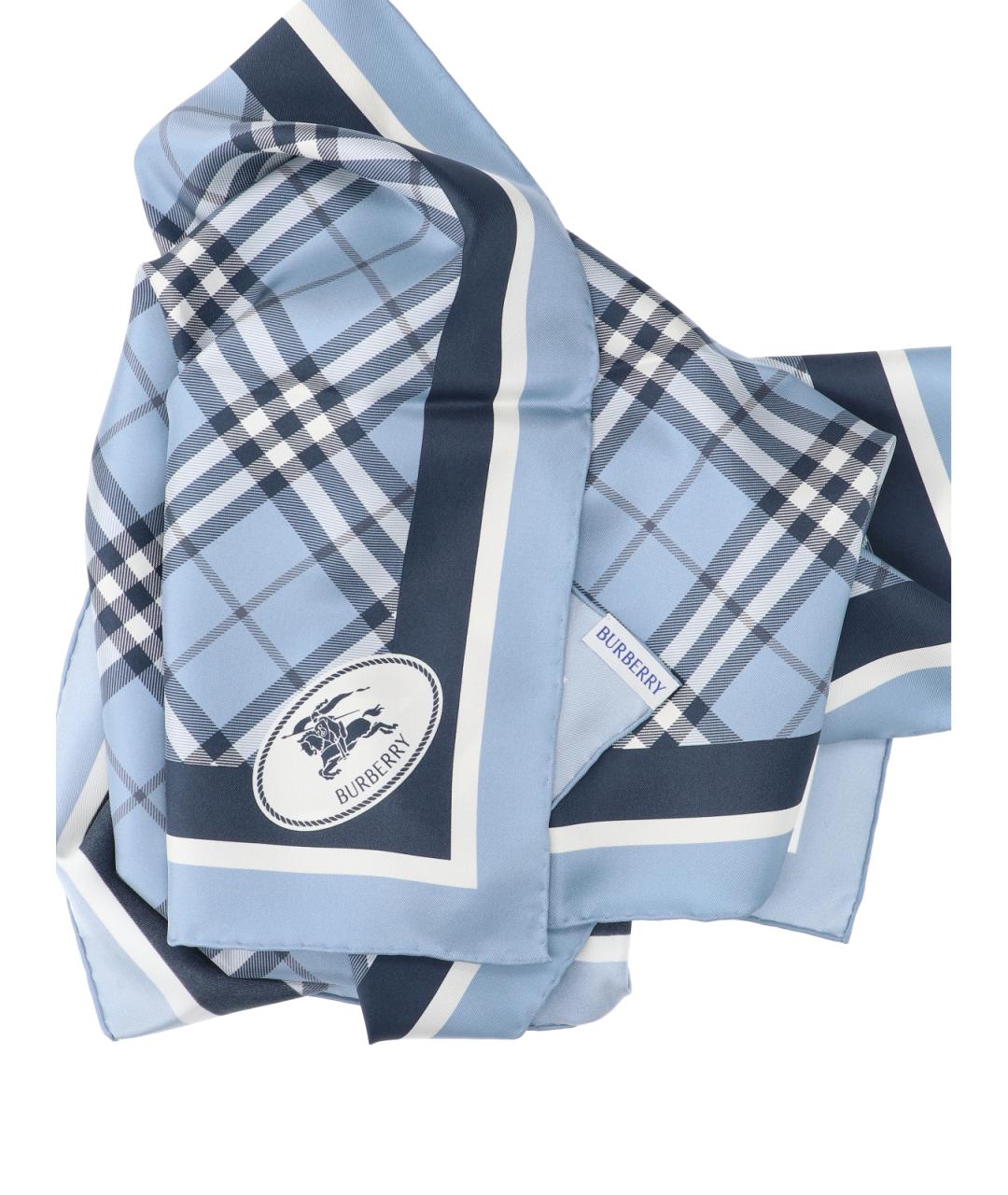 BURBERRY Синий шелковый шарф, фото 3