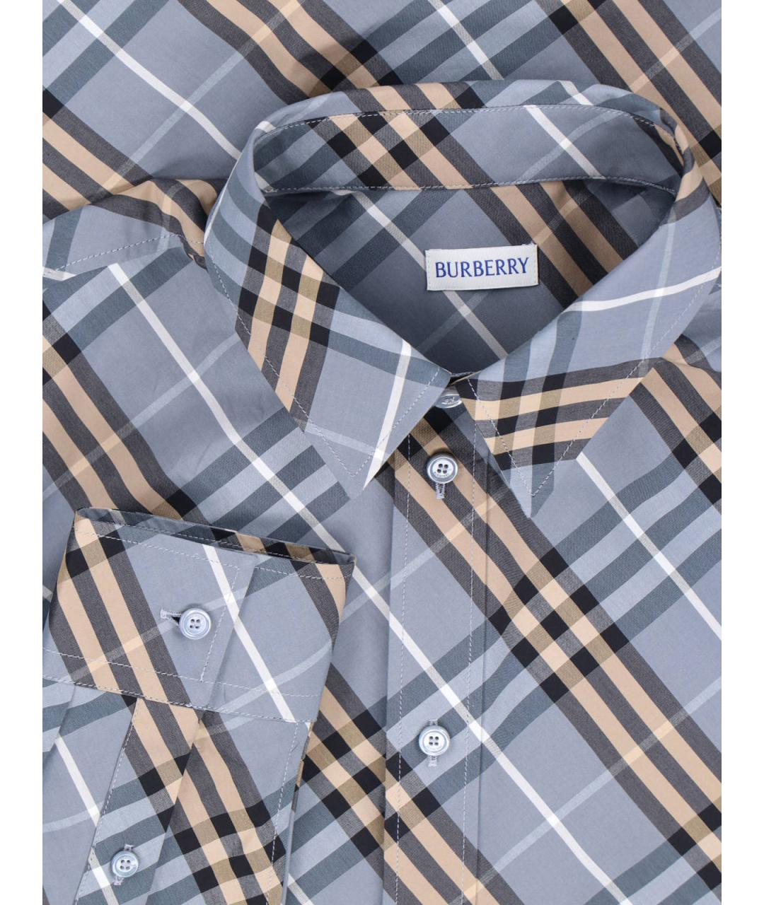 BURBERRY Голубая хлопковая кэжуал рубашка, фото 3
