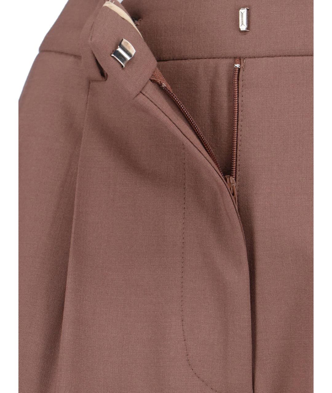 LARDINI Коричневые шерстяные прямые брюки, фото 5