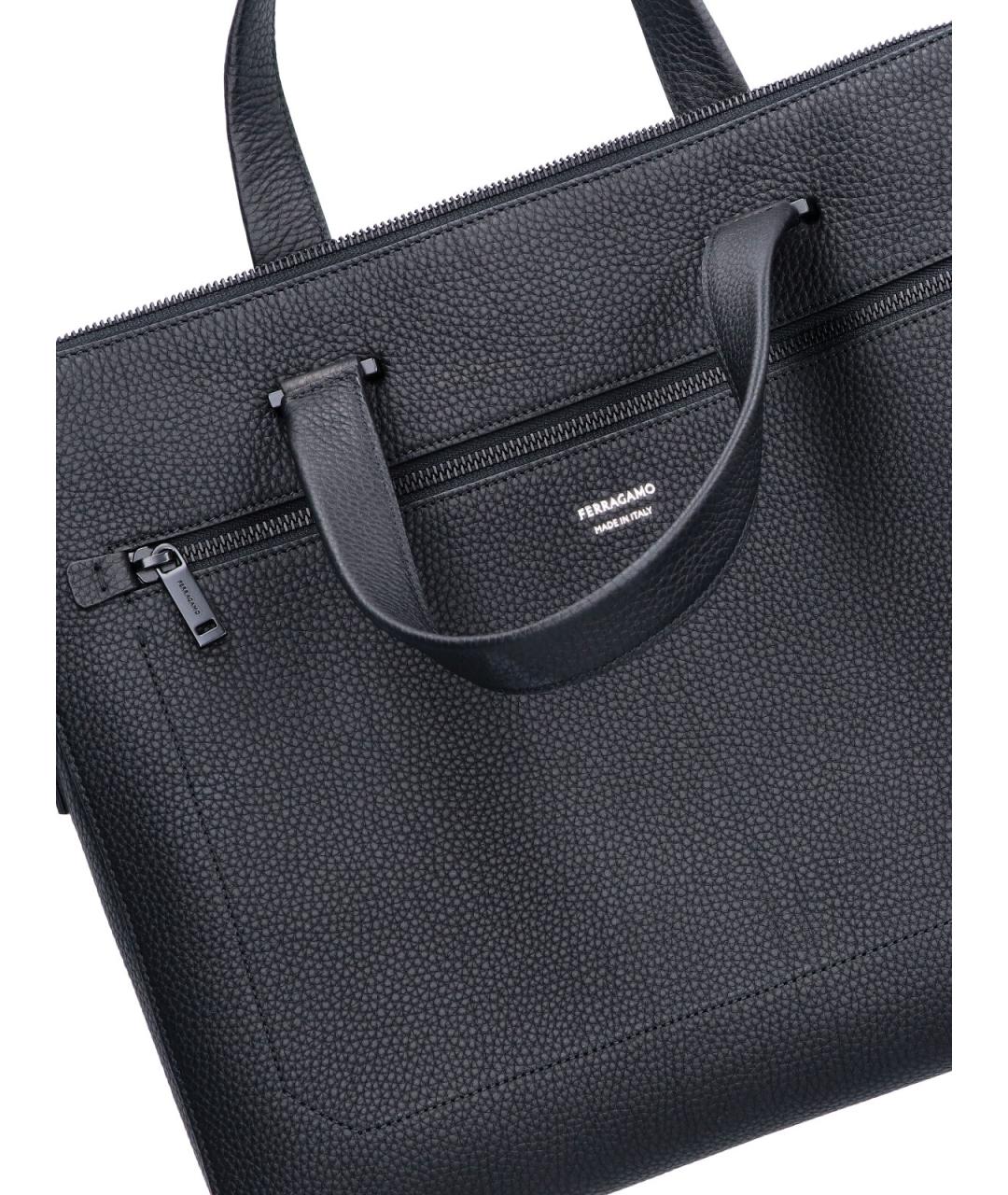 FERRAGAMO Черный кожаный портфель, фото 5