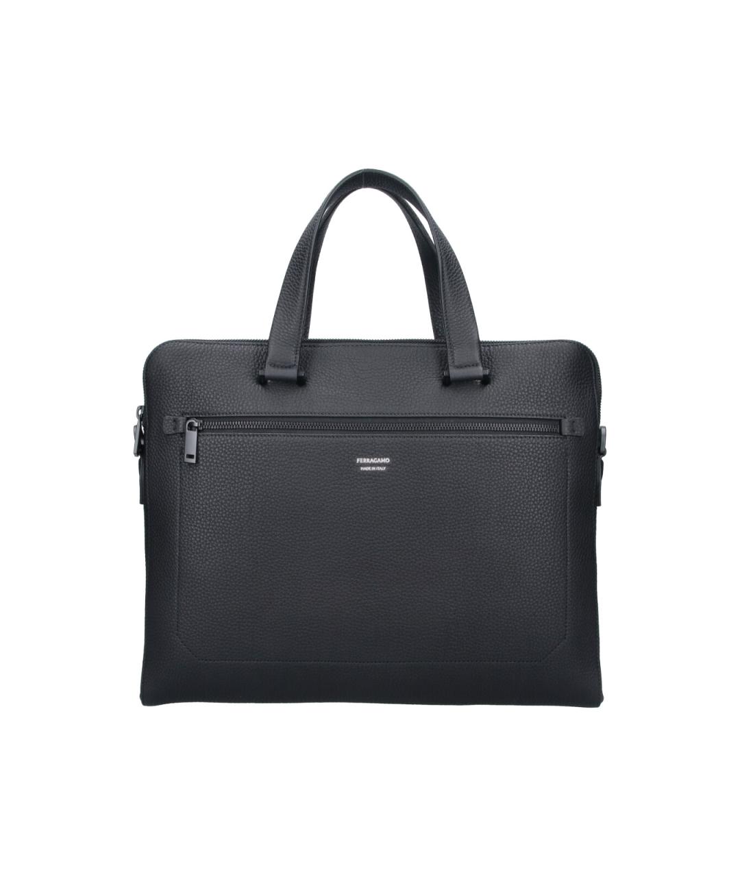FERRAGAMO Черный кожаный портфель, фото 1